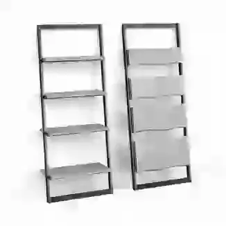 Modern Metal Framed & Grey Oak Finish 4 Shelf Slim Bookcase